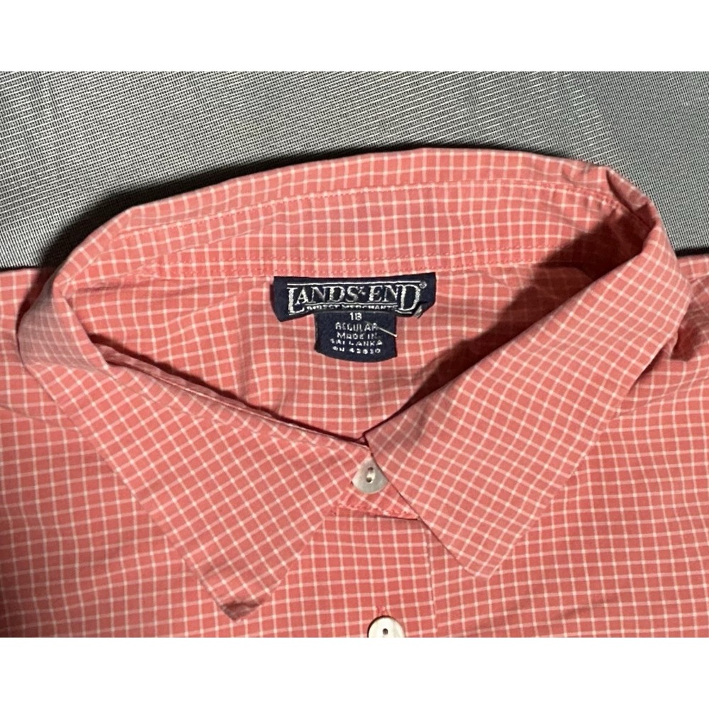 Lands' End button-down shirt Pink and white gingham/check Size 18 - Picture 5 of 9
